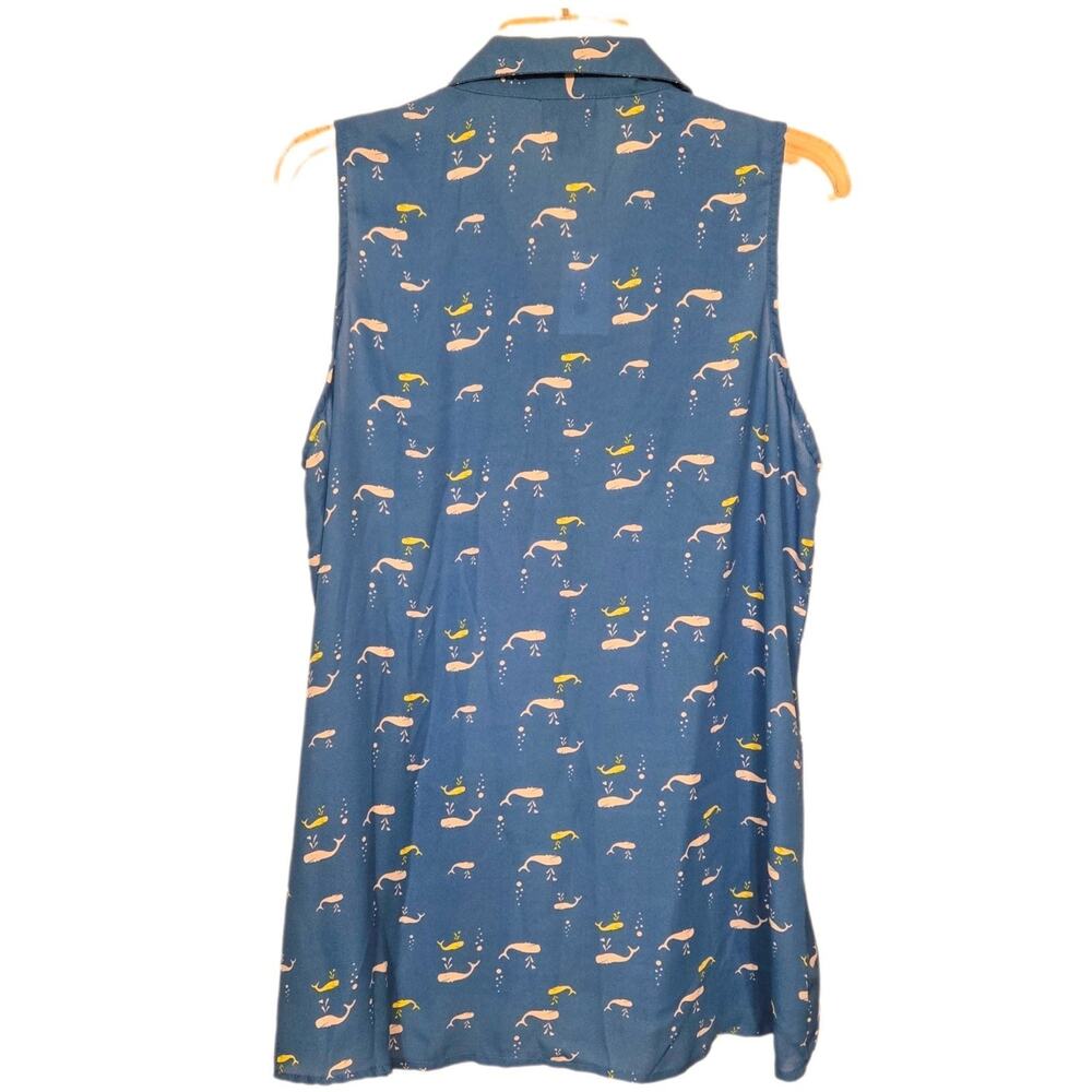 NWT Rue 21 Blue Collared Whale Print Sleeveless Button Up Tank - Women's Size XL - Picture 8 of 11